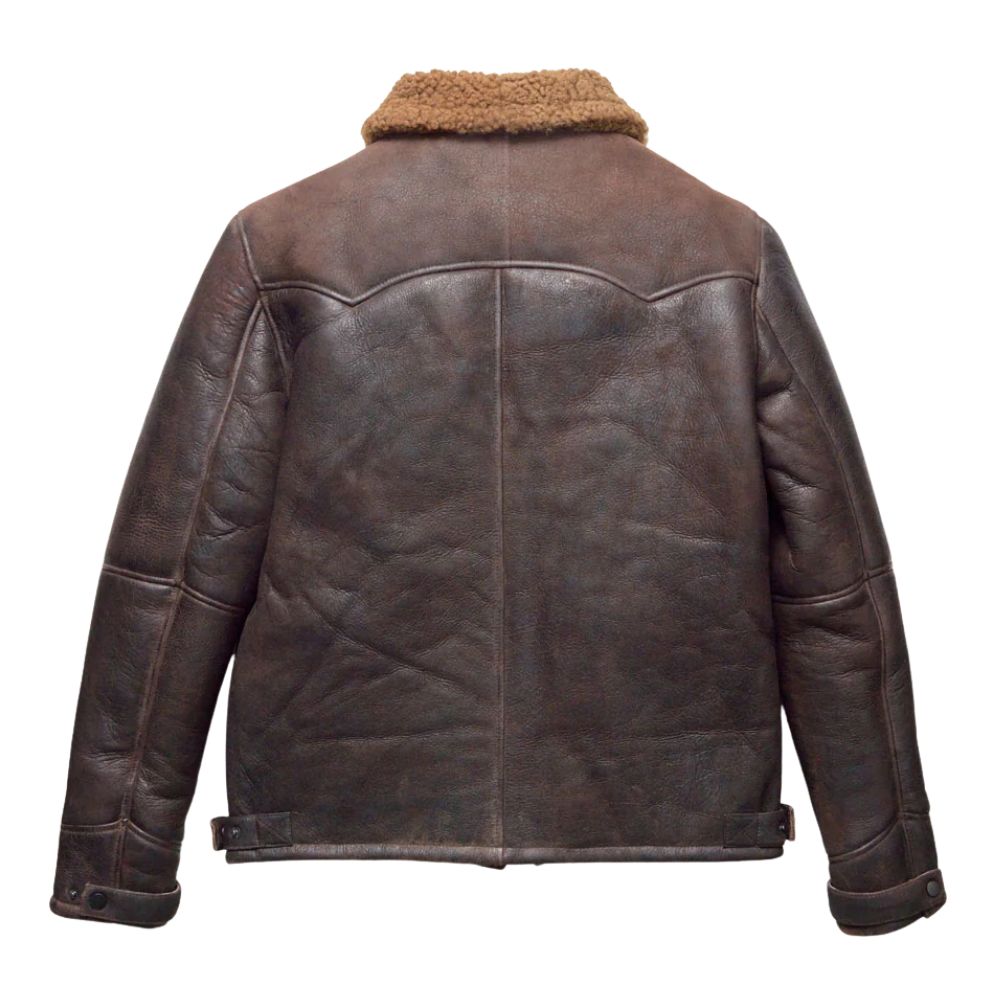 Veste homme style western en cuir marron avec col fourrure