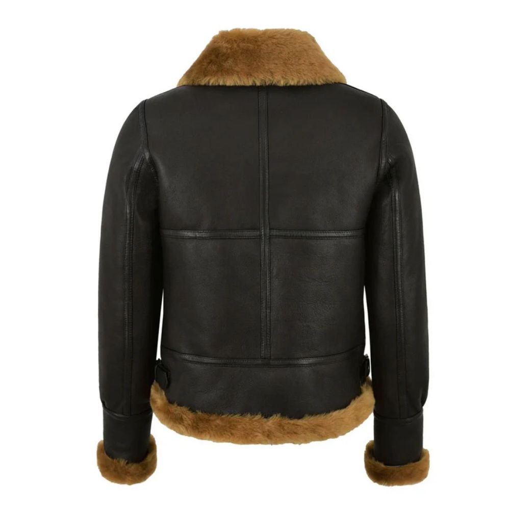 Veste Bombardier cuir noir avec doublure mouton chaude