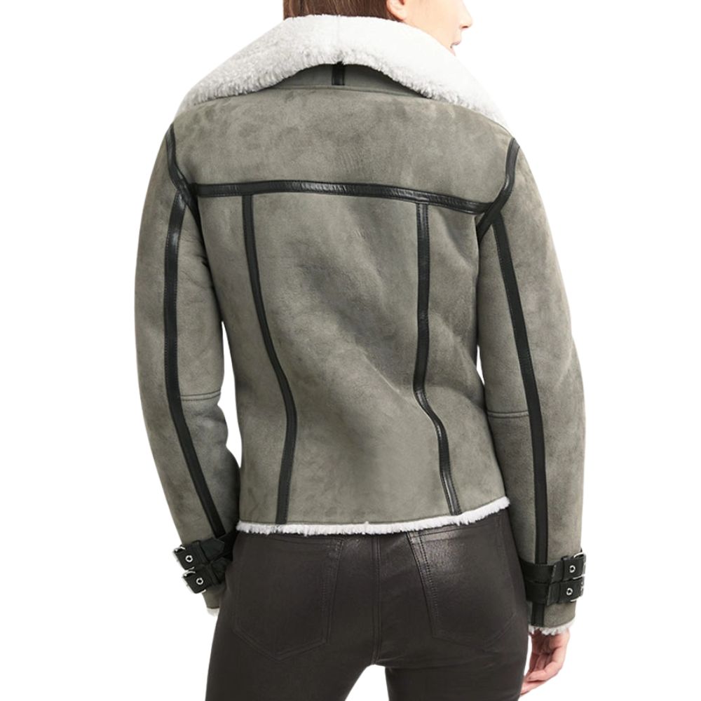 Blouson style motard homme suédé vert intérieur sherpa