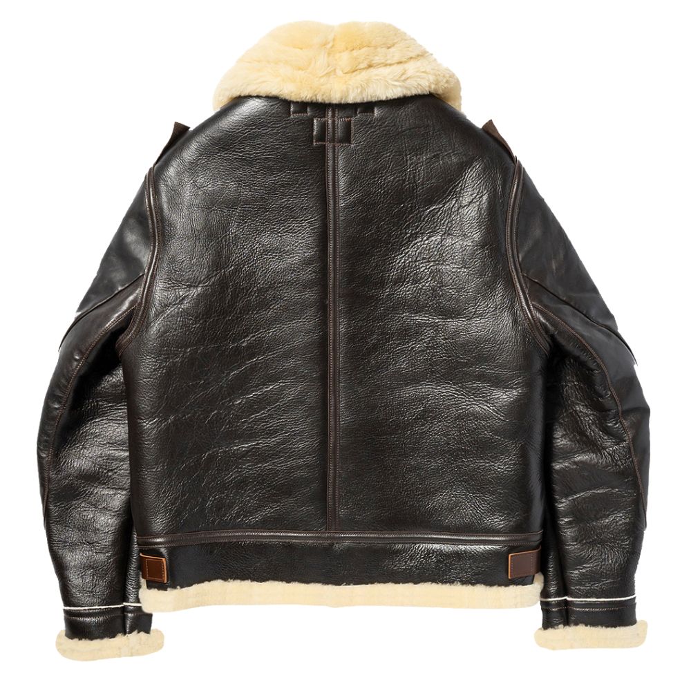 Veste aviateur B-3 en cuir marron doublée mouton retourné