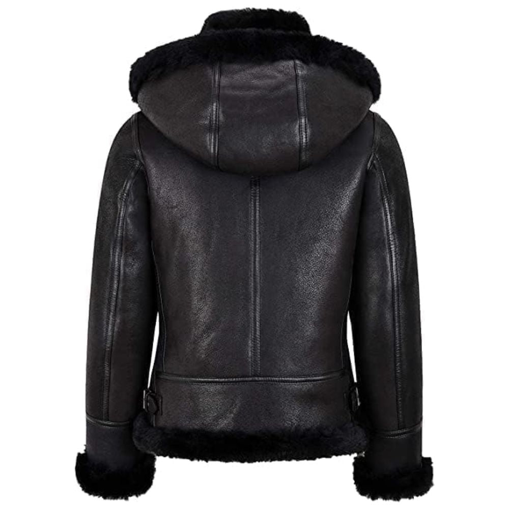 Veste B3 aviateur femme cuir mouton noir chaude