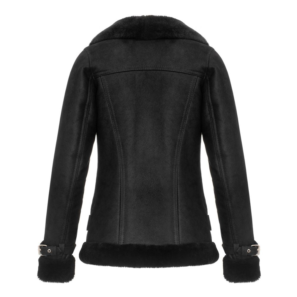 Veste B3 femme cuir noir intérieur mouton chaud