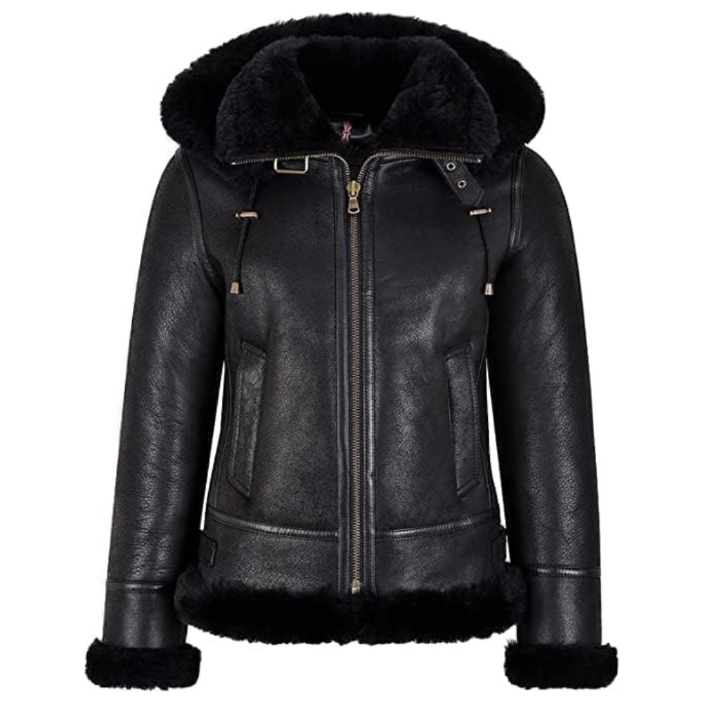 Blouson aviateur B3 pour femme en cuir de mouton noir