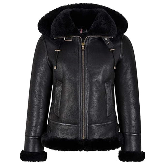 Blouson aviateur B3 pour femme en cuir de mouton noir