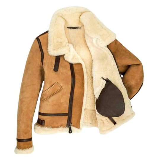 Veste style aviateur B3 homme daim marron fourrure