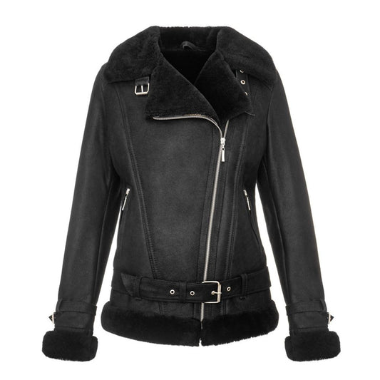 Blouson B3 aviateur femme cuir noir doublé mouton chaud