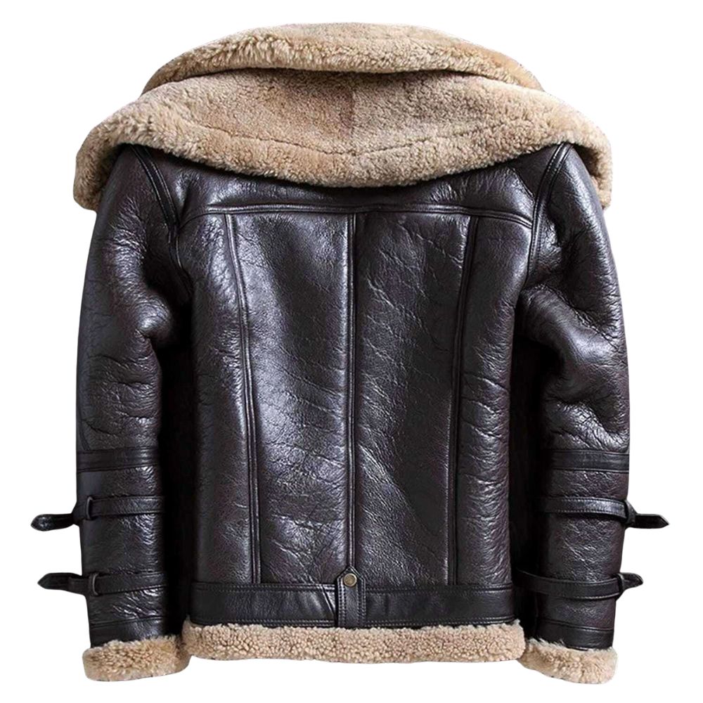 Veste B-3 homme cuir marron intérieur mouton retourné chaud