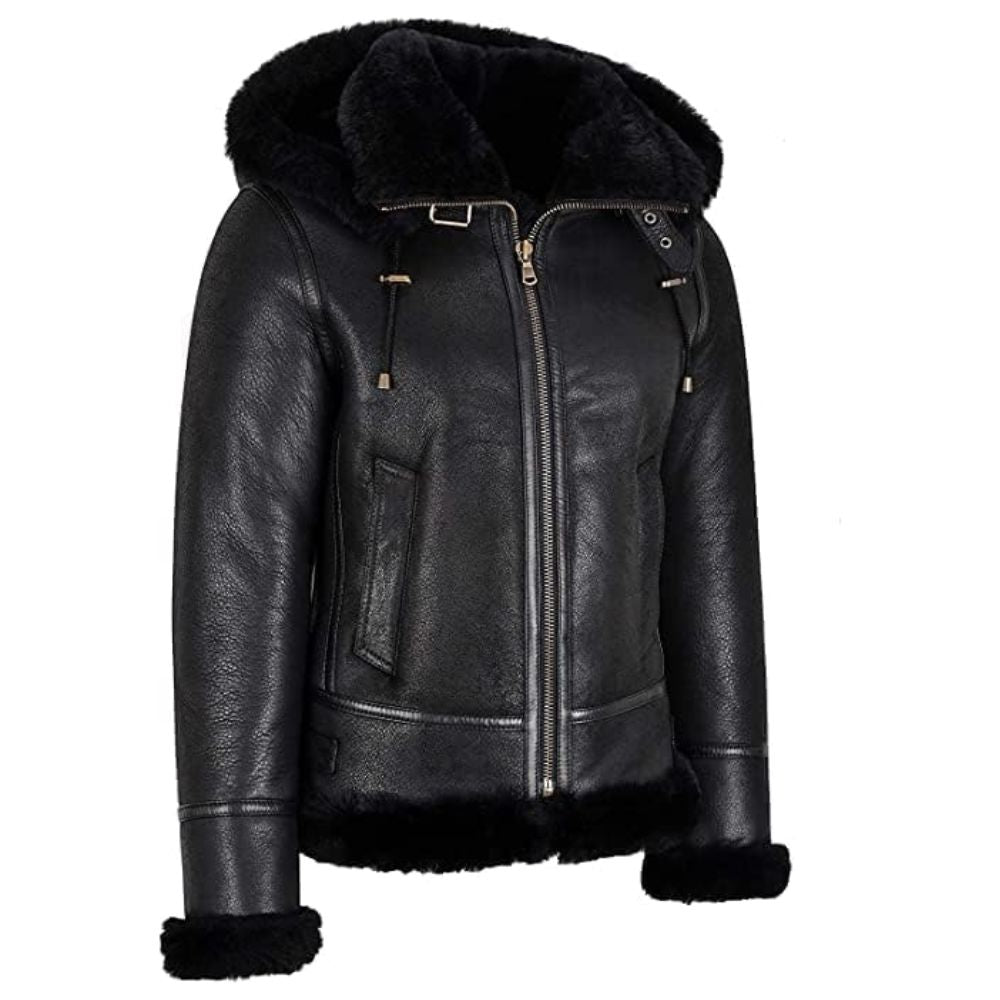 Blouson B3 femme en cuir mouton noir style aviateur