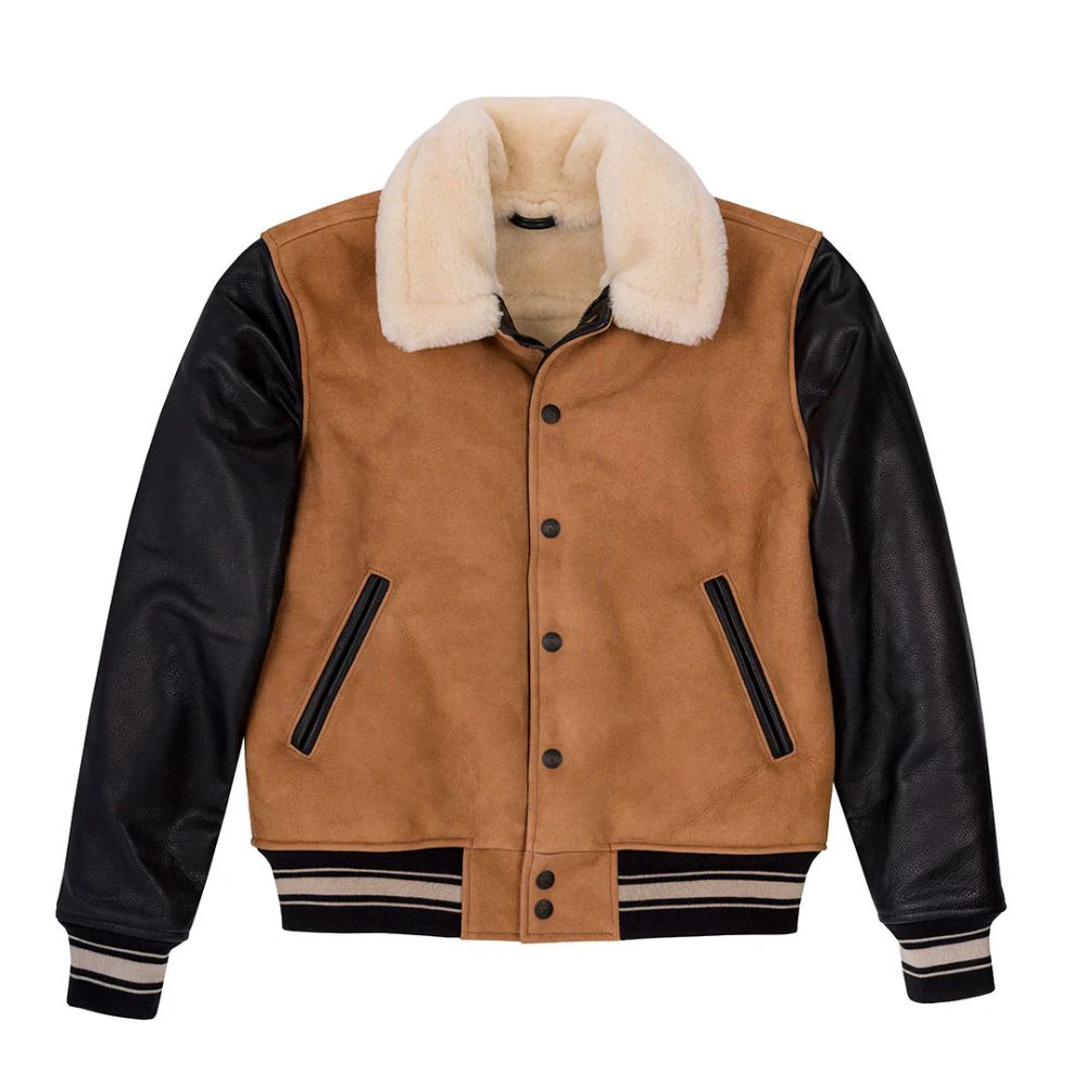 Veste B3 bombardier homme cuir mouton doublée fourrure chaude