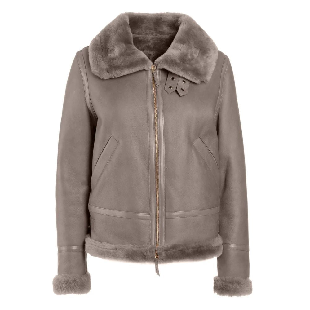 Blouson bombardier cuir gris avec doublure mouton chaude