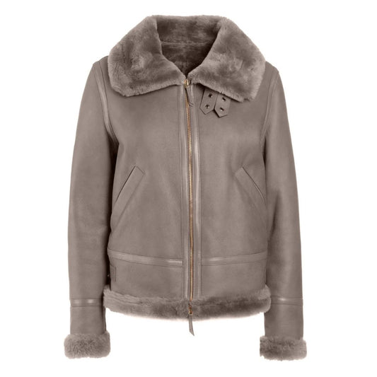 Blouson bombardier cuir gris avec doublure mouton chaude