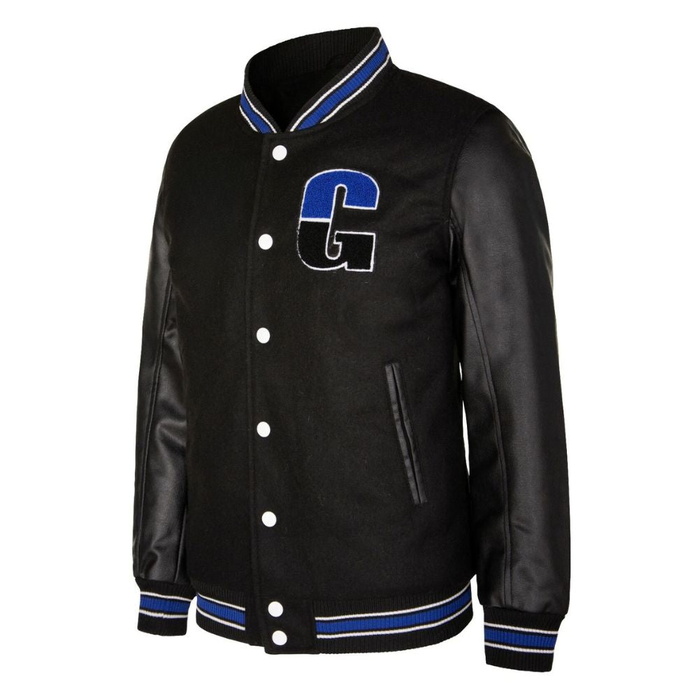 Blouson bombardier laine noire pour homme style universitaire