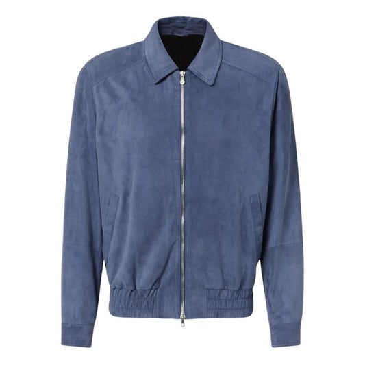 Veste style aviateur bombardier homme suédé bleu
