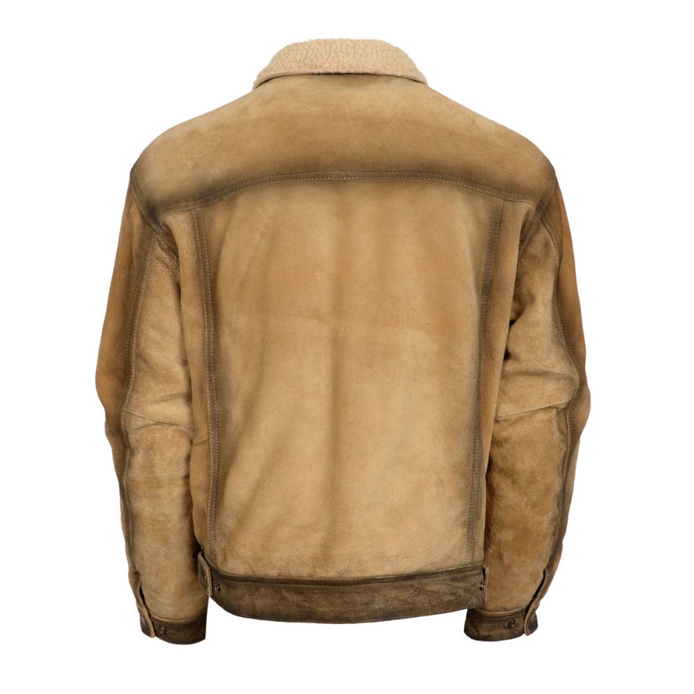 Blouson camionneur en suédé pour homme col fourrure 