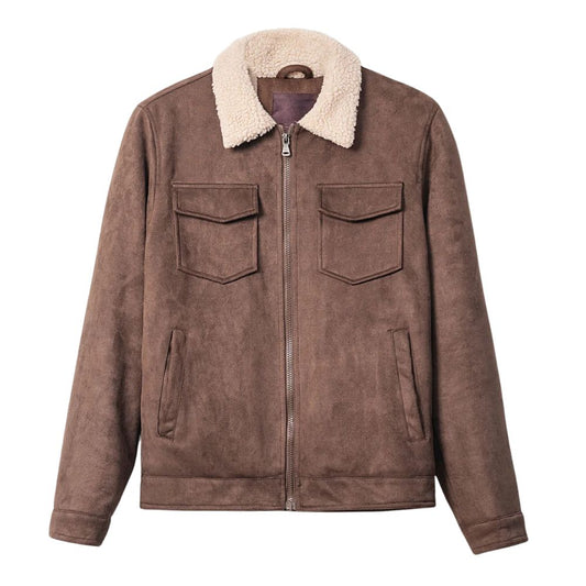 Blouson camionneur suédé marron pour homme doublé sherpa