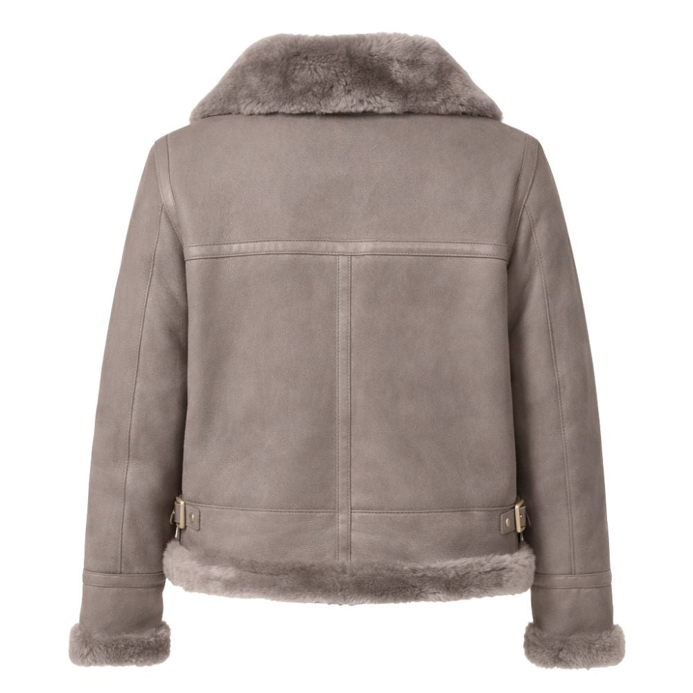 Blouson cuir gris style bombardier intérieur mouton
