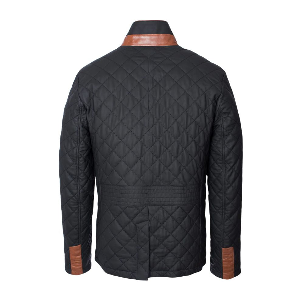 Blouson cuir noir matelassé pour homme