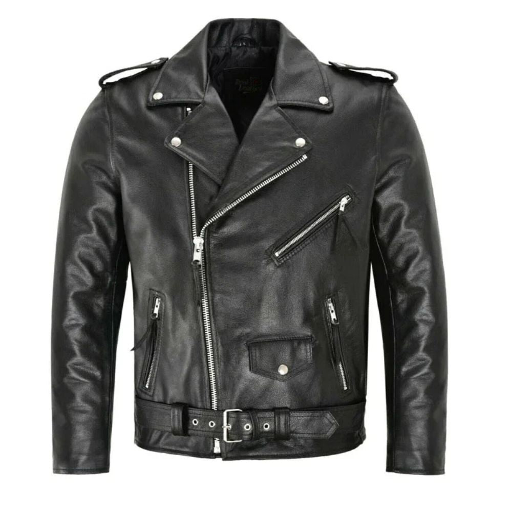 Blouson cuir noir pour homme style motard
