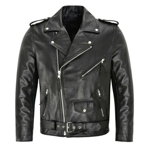 Blouson cuir noir pour homme style motard
