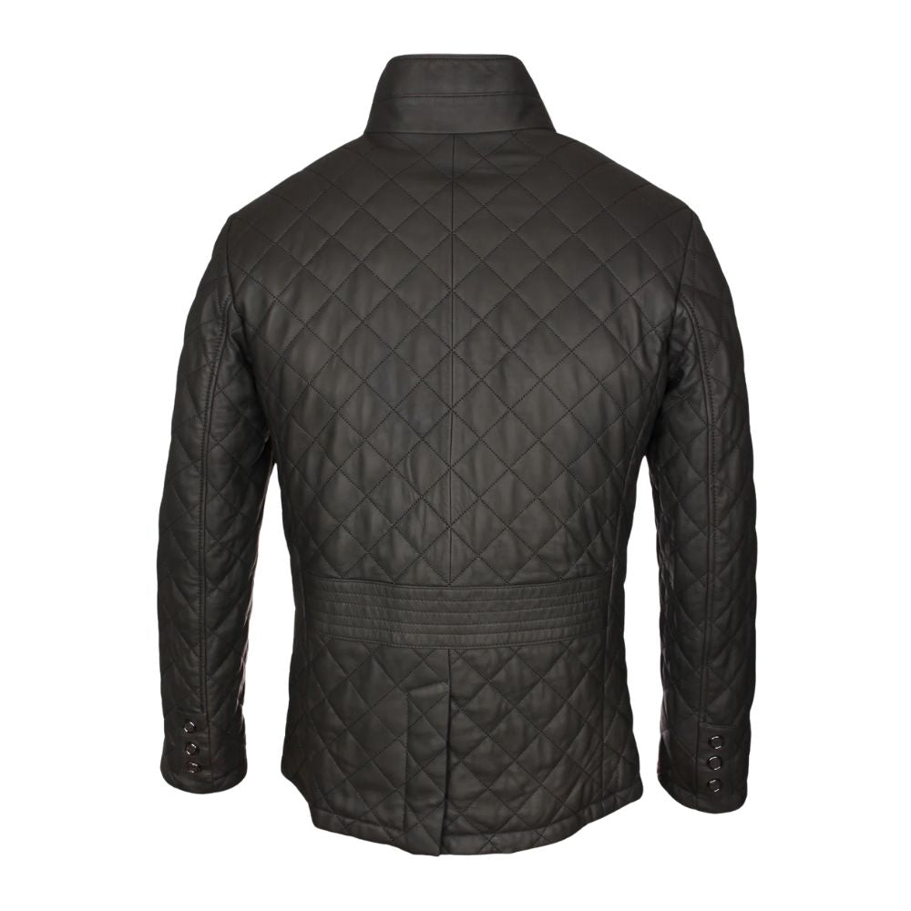 Veste cuir noir homme avec finition matelassée