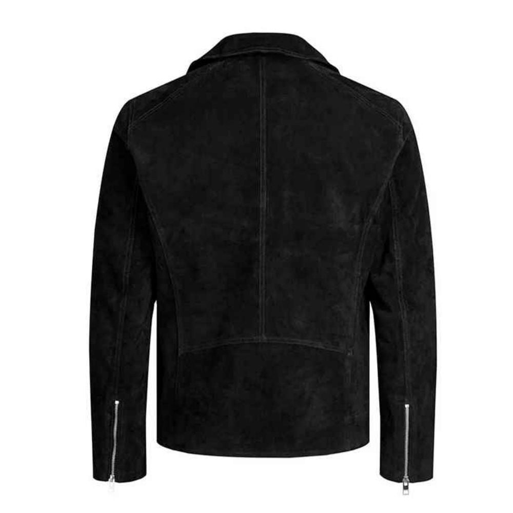 Veste homme suédé noir coupe moto zippée