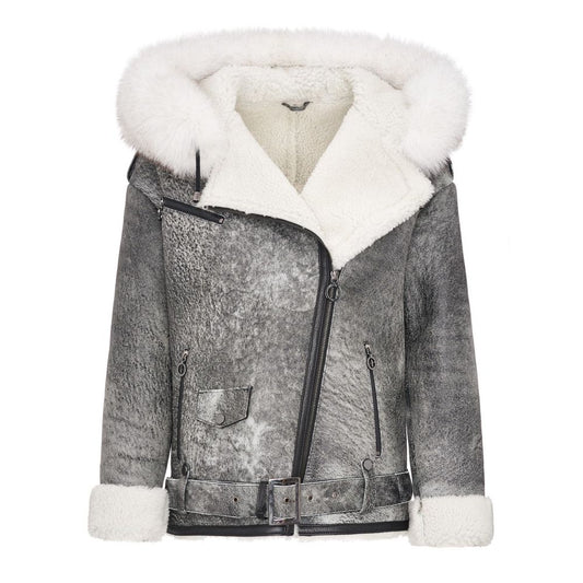 Blouson hiver femme cuir mouton fourrure blanche