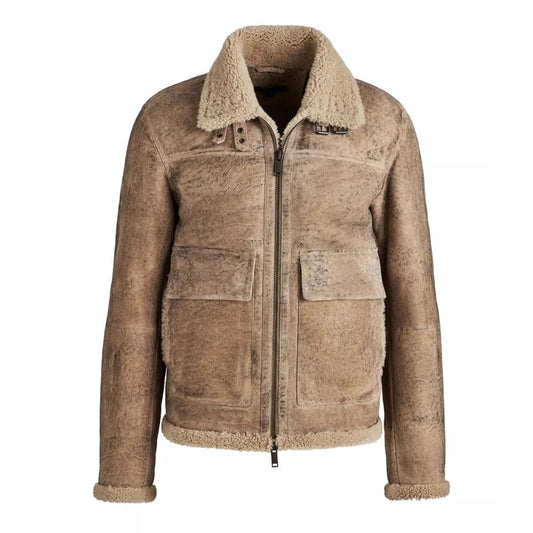 Blouson homme en cuir marron vieilli fourré