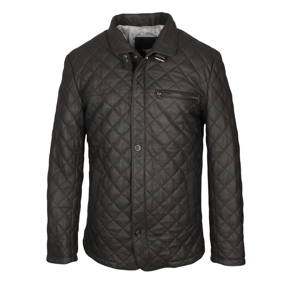 Veste cuir noir homme style quilted