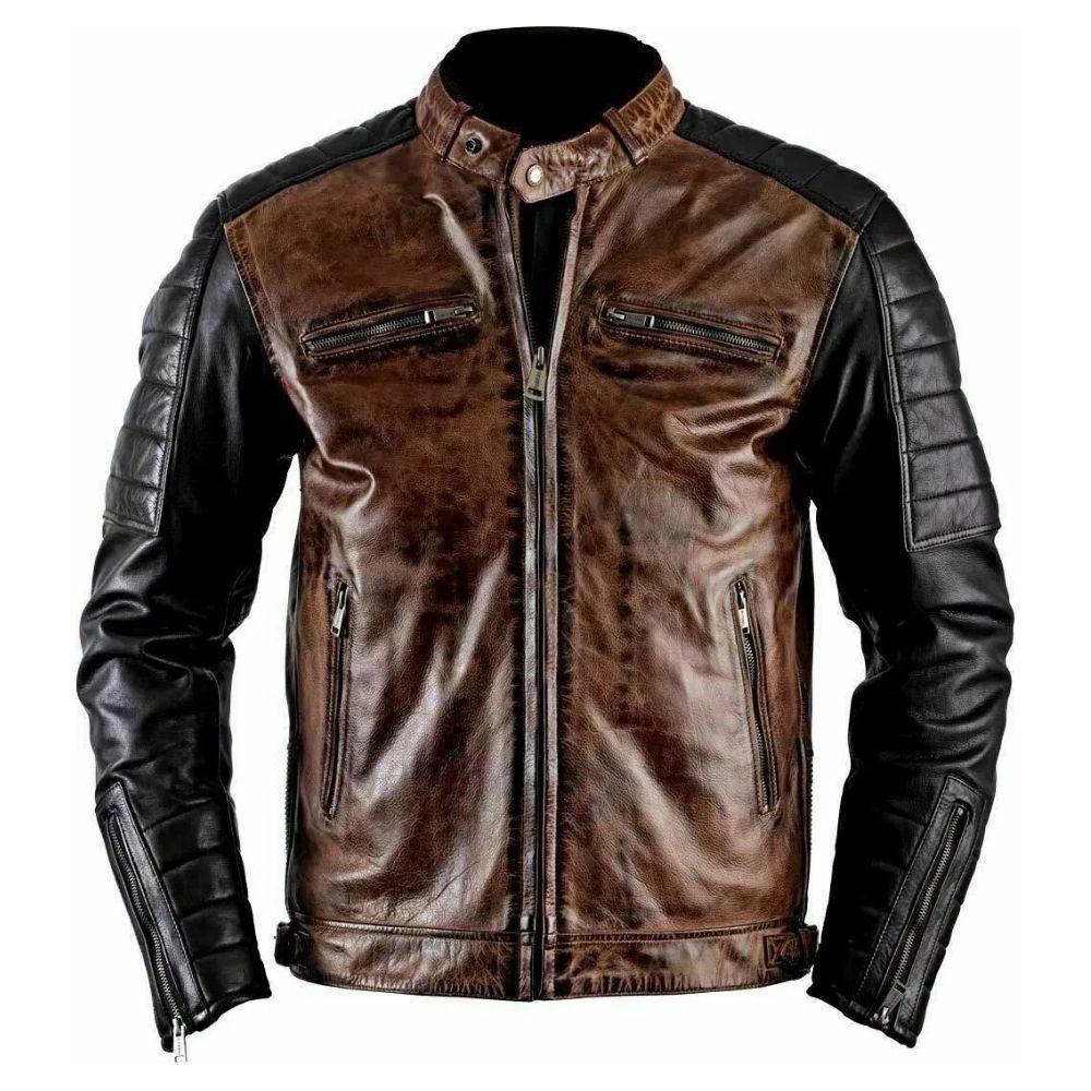 Blouson homme cuir noir style moto