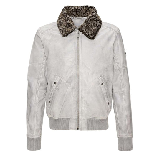 Veste moto homme en cuir style bombardier col fourrure