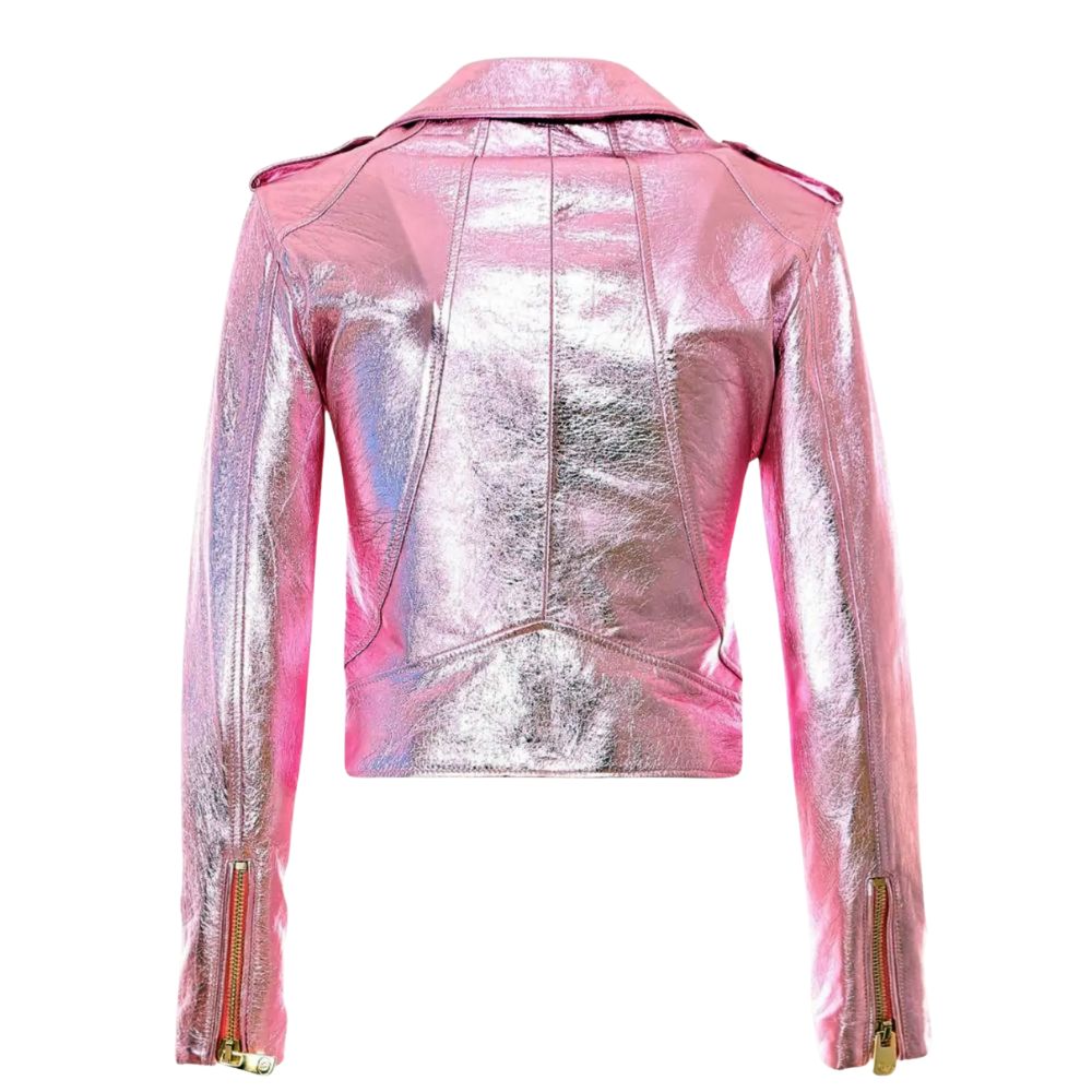 Blouson moto cuir rose femme moderne et tendance