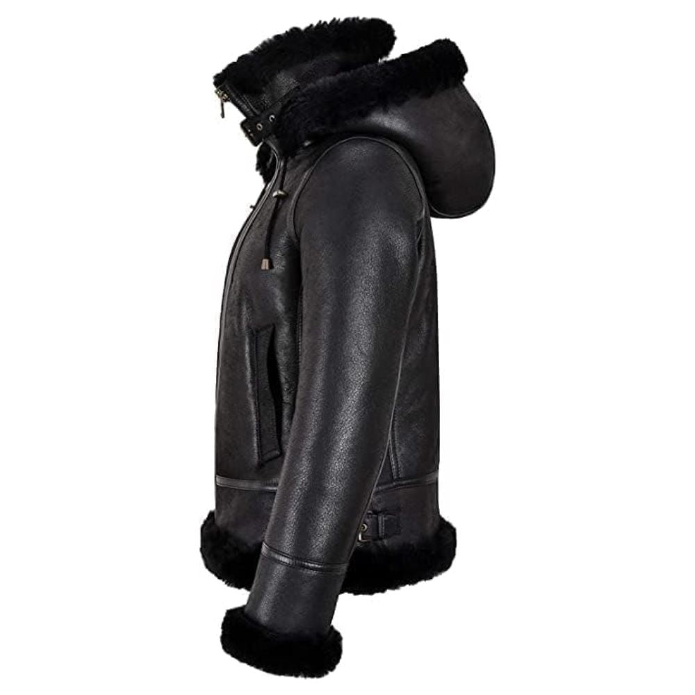 Veste aviateur B3 femme cuir mouton noir pour l’hiver