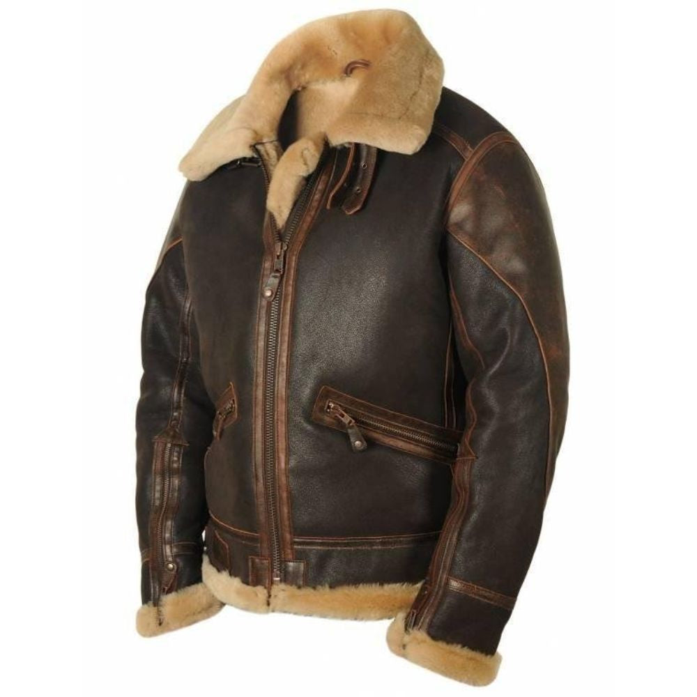 Blouson B-3 style aviateur en cuir mouton retourné  marron pour homme