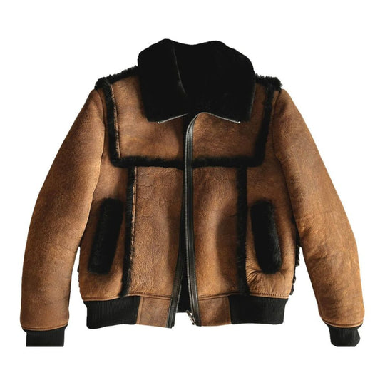 Veste aviateur homme en peau lainée noire pour l’hiver