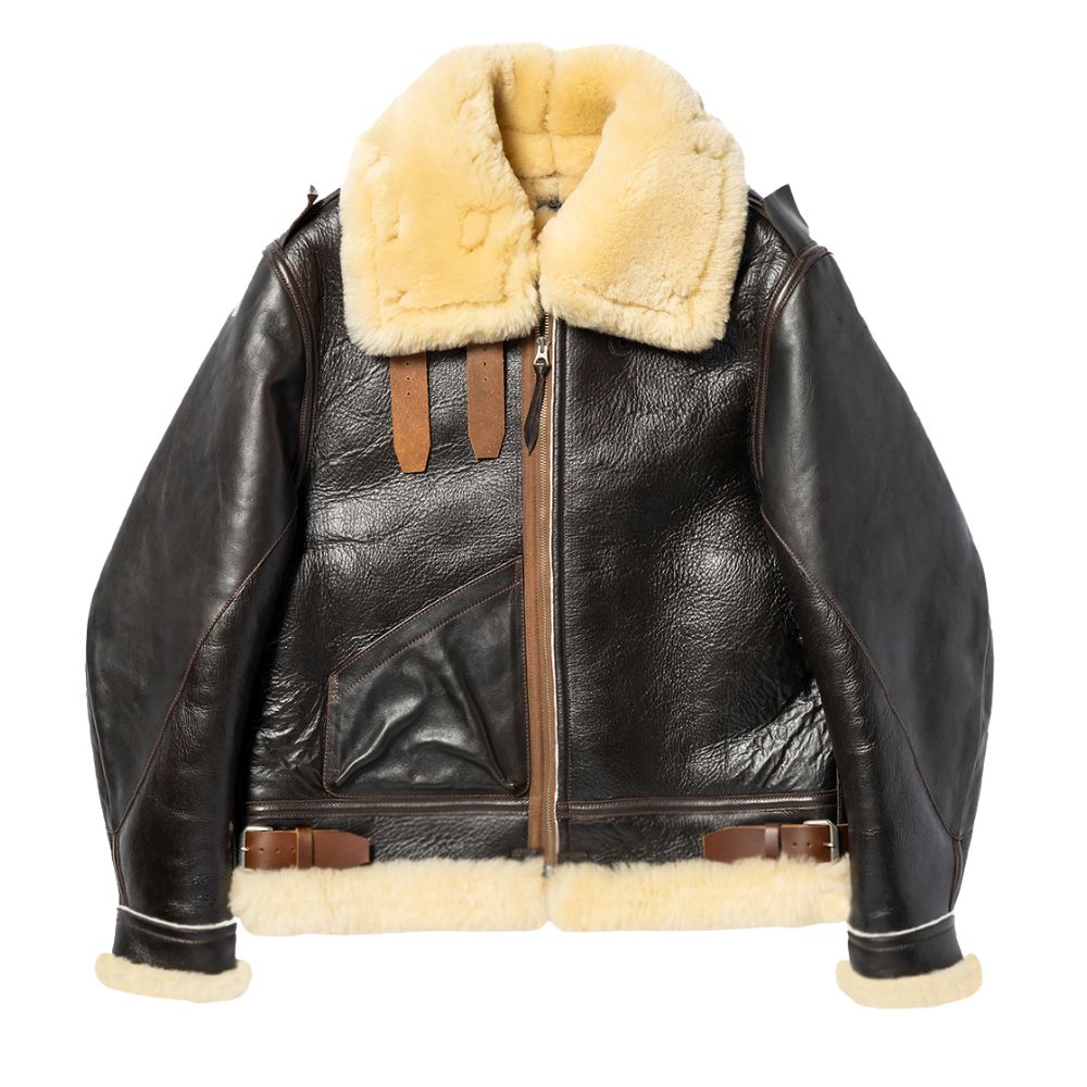 Veste B-3 homme cuir marron intérieur mouton retourné chaud