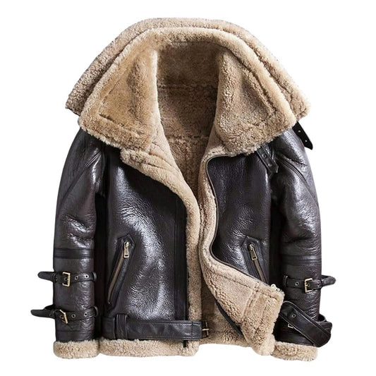 Veste aviateur B-3 en cuir marron doublée mouton retourné