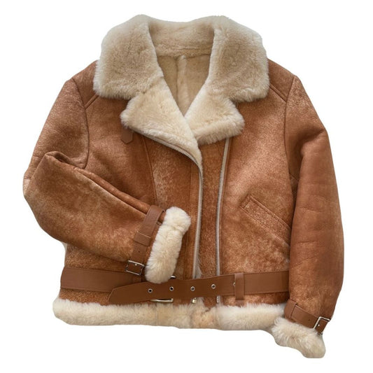 Veste bombardier B3 en cuir de mouton marron pour homme