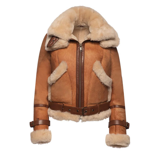 Veste bombardier femme cuir doublée shearling chaude