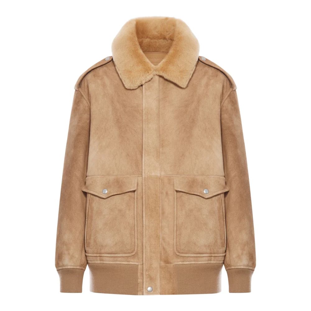 Veste bombardier femme suédée marron col fourrure