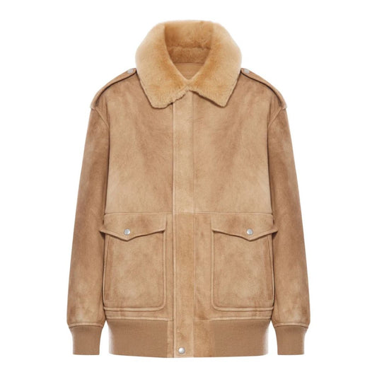 Veste bombardier femme suédée marron col fourrure
