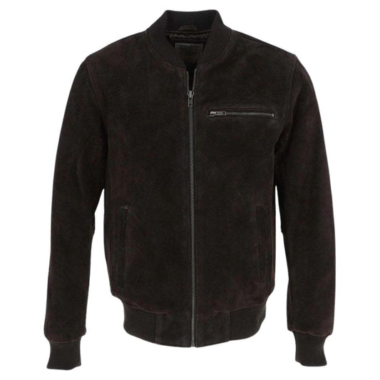 Veste bombardier homme en cuir suédé noir