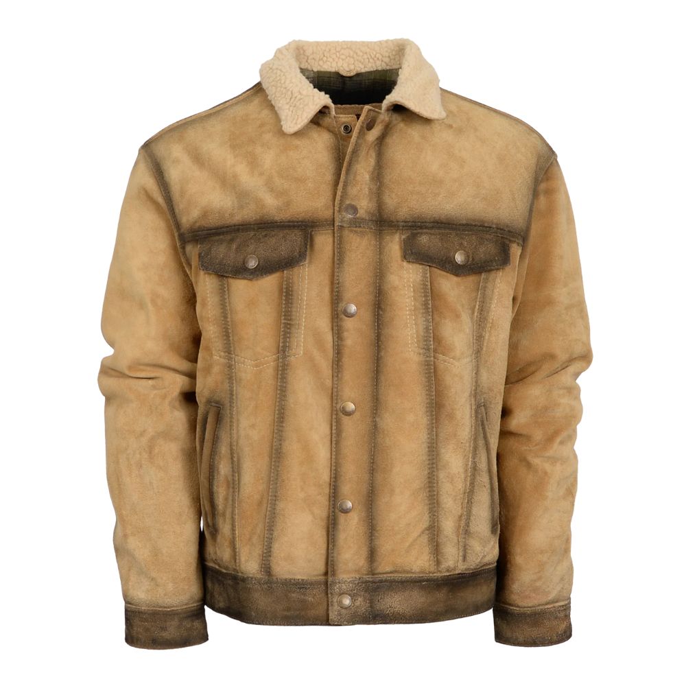 Veste camionneur homme suédée style ancien avec col en fourrure