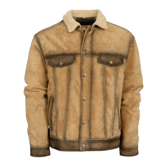 Veste camionneur homme suédée style ancien avec col en fourrure