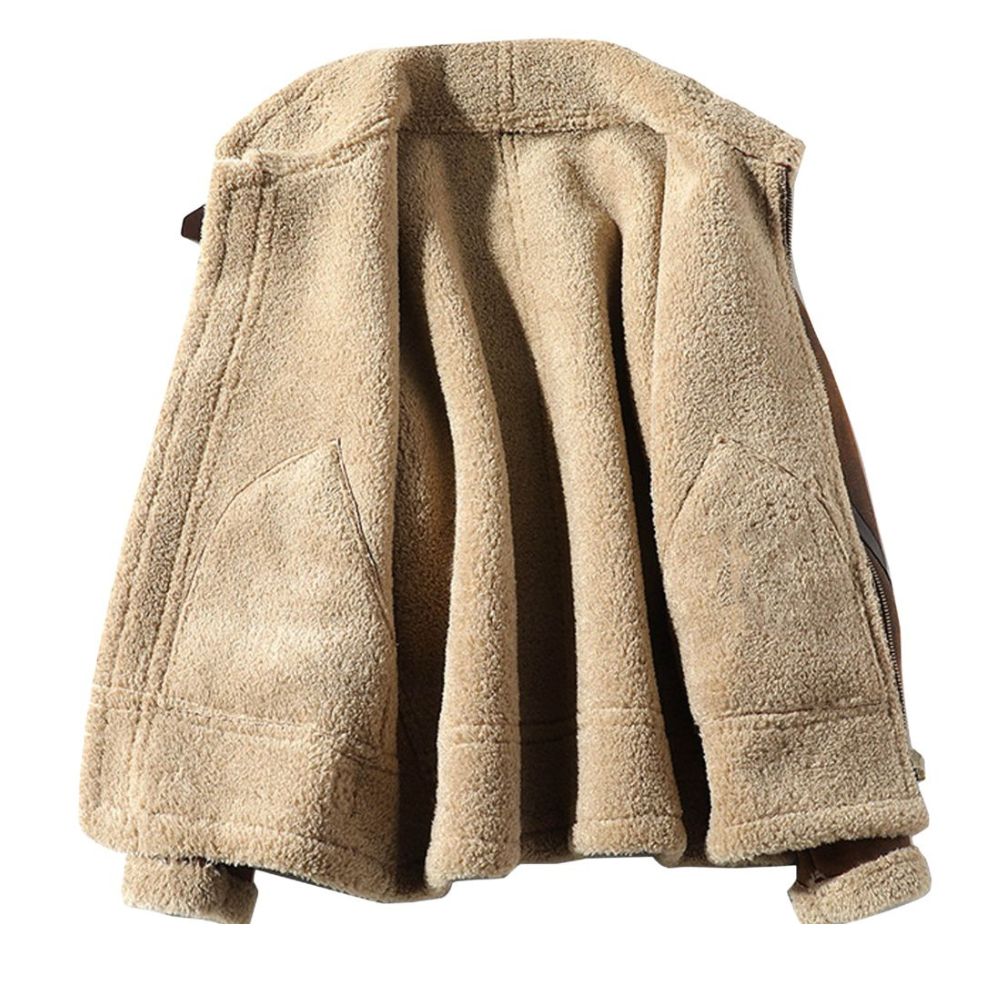Veste hiver homme en cuir de mouton et sherpa