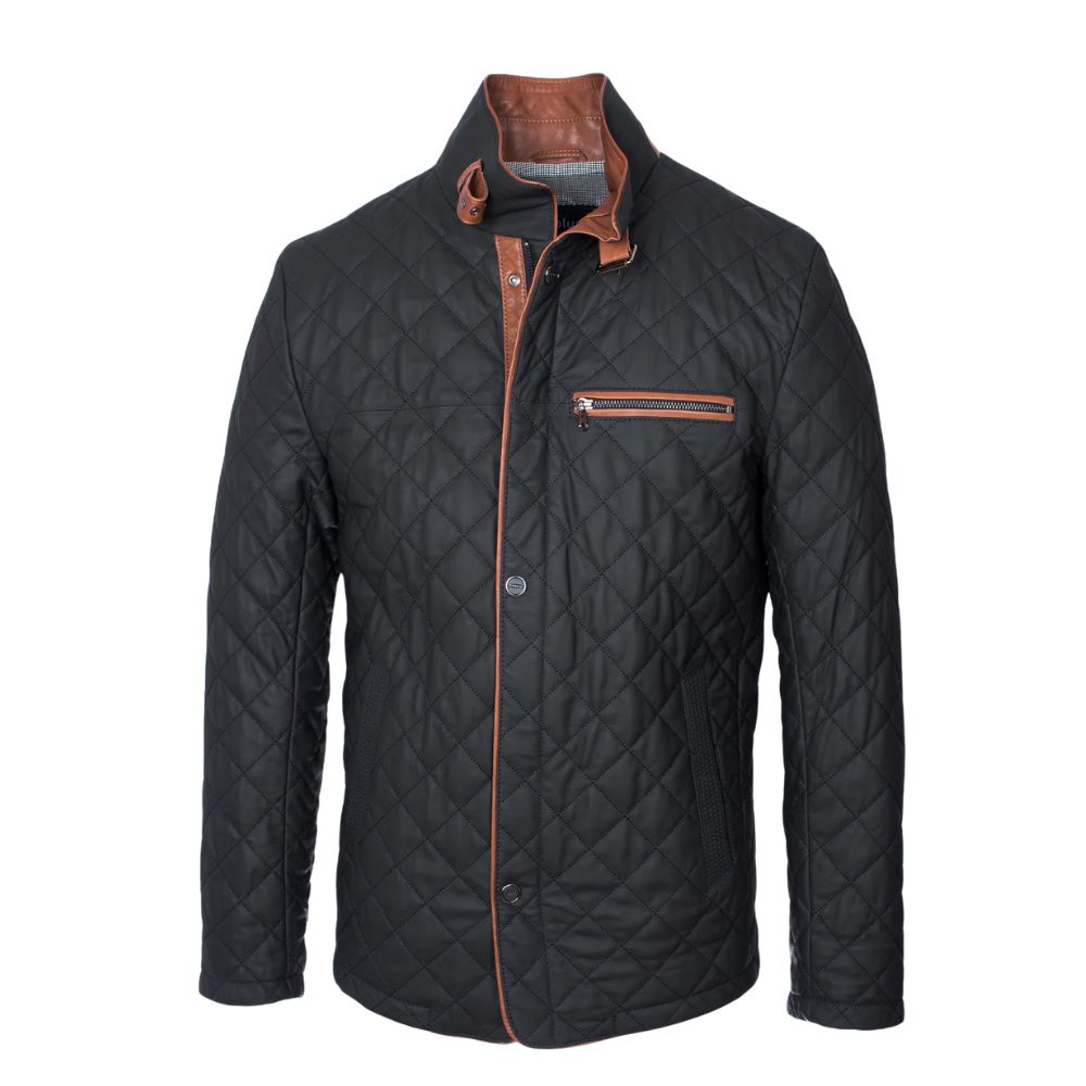 Veste cuir noir pour homme avec finition matelassée
