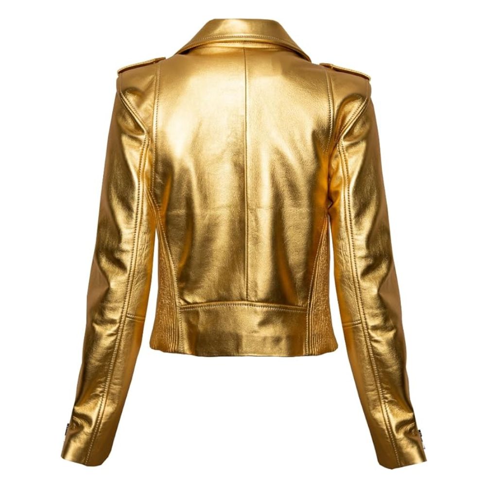 Veste cuir doré femme style motarde tendance