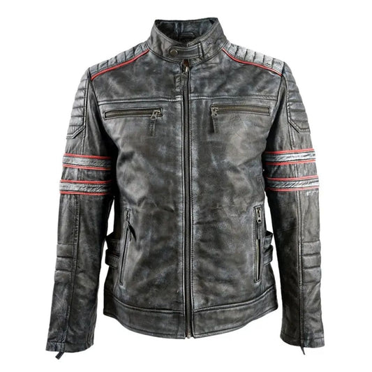Blouson cuir gris pour homme coupe racer
