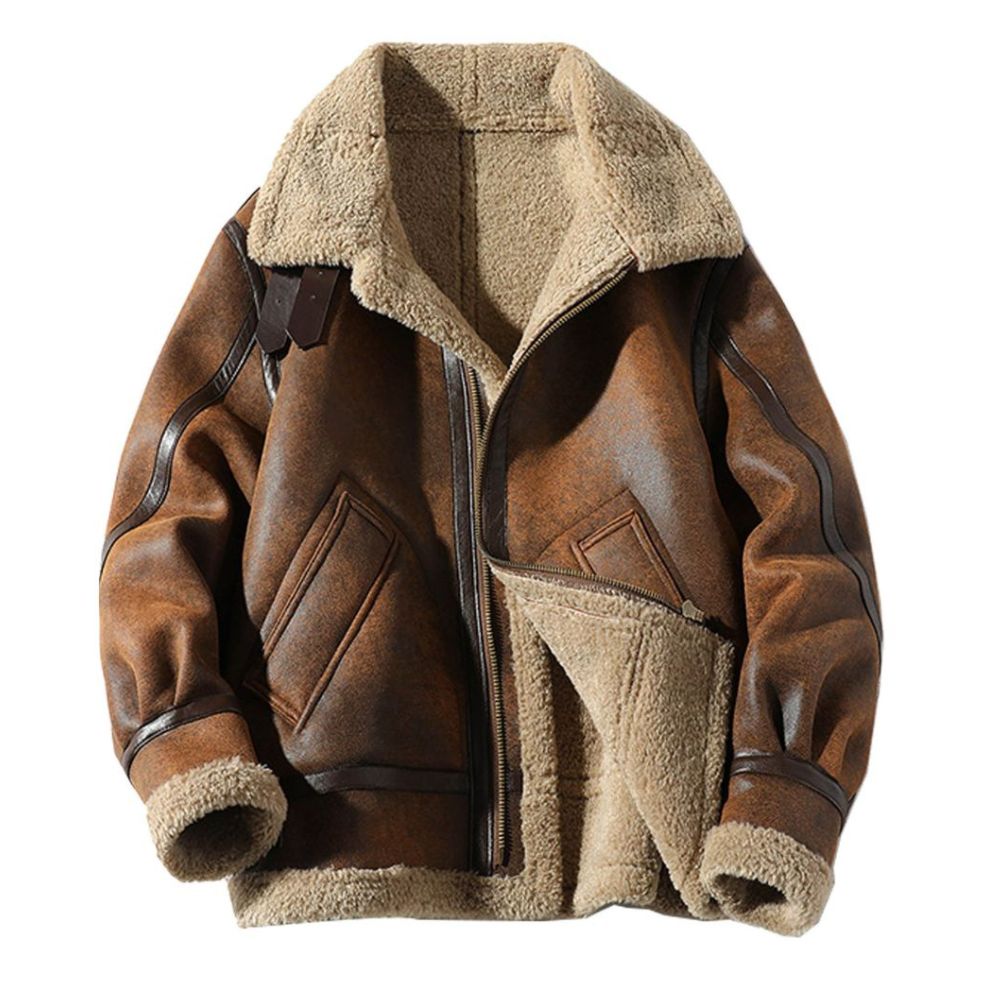 Veste pour homme en cuir de mouton avec fourrure sherpa