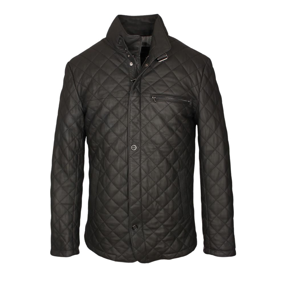 Blouson cuir noir matelassé pour homme