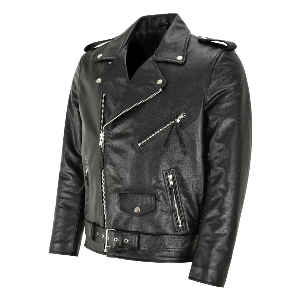 Veste homme en cuir noir design motard